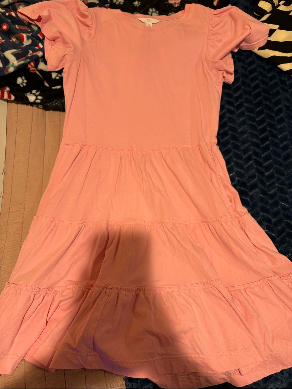 Time and Tru Pink Tiered Short-Sleeve Midi Dress